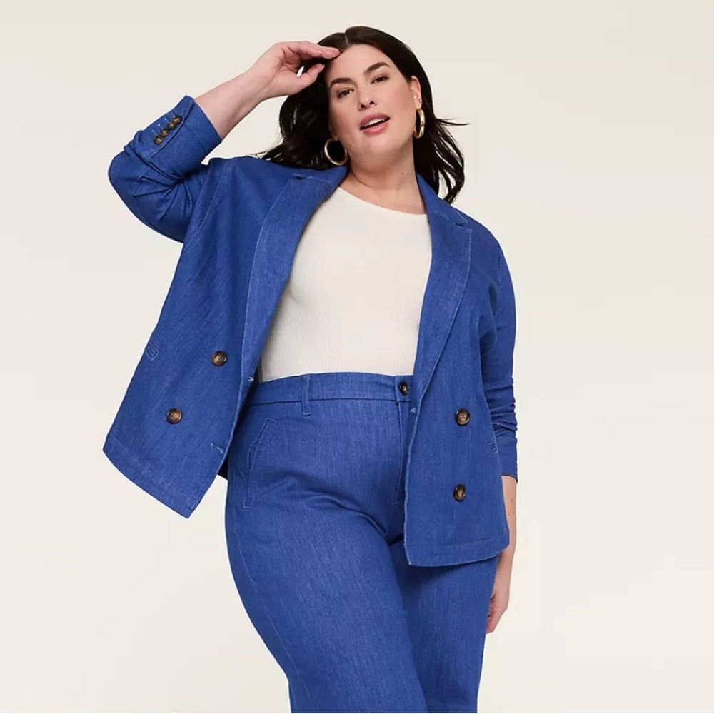 NWT Lane Bryant Stylish Blue Double Breasted Denim Blazer Size 20 - Picture 3 of 11